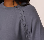 Long Sleeve Laced Raglan Sweater In Dusty Blue 4