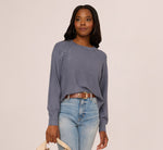 Long Sleeve Laced Raglan Sweater In Dusty Blue 1
