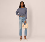 Long Sleeve Laced Raglan Sweater In Dusty Blue 2