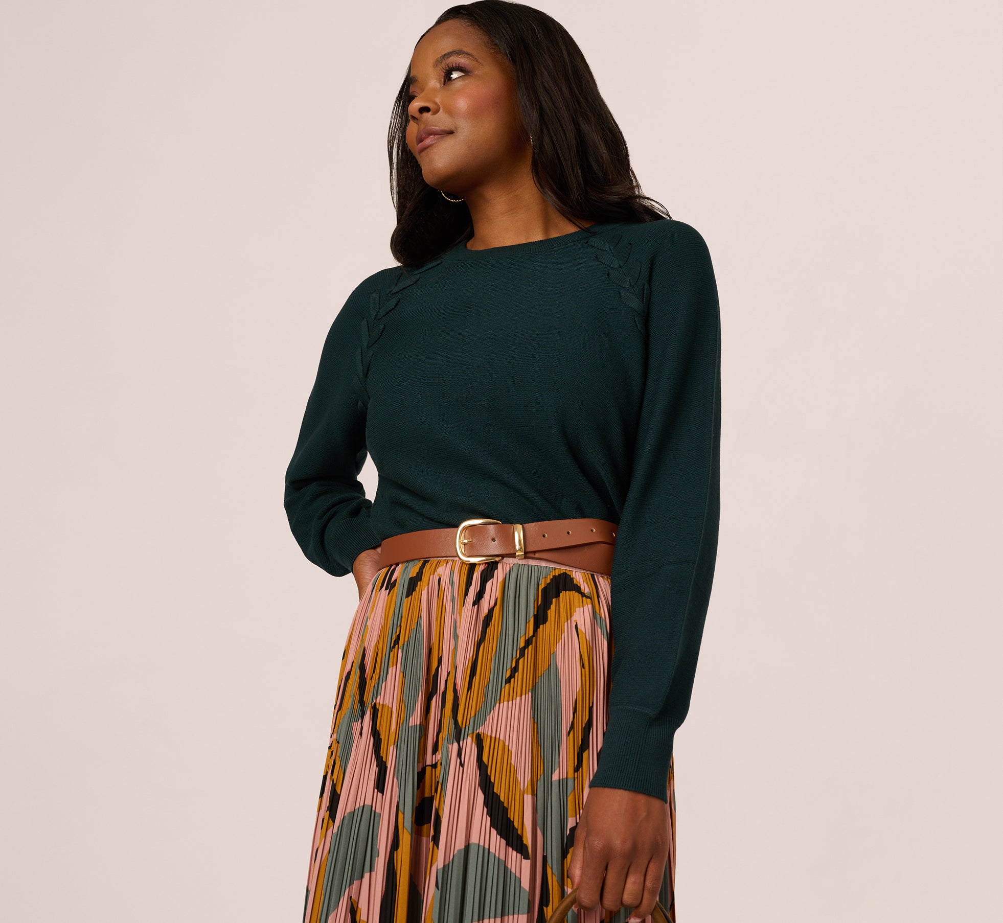 Long Sleeve Laced Raglan Sweater In Forest Teal 1