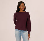Long Sleeve Laced Raglan Sweater In Plum 4