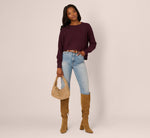 Long Sleeve Laced Raglan Sweater In Plum 3