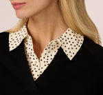 Long Sleeve Collared Printed Twover Sweater In Black W  Cream Abstract Dot 5