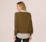 Long Sleeve Collared Printed Twover Sweater In Oak Olive W Iv Blministripe 7