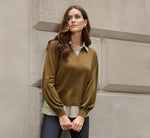 Long Sleeve Collared Printed Twover Sweater In Oak Olive W Iv Blministripe 1