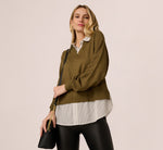 Long Sleeve Collared Printed Twover Sweater In Oak Olive W Iv Blministripe 2