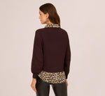 Long Sleeve Collared Printed Twover Sweater In Brownie W  Bengal Cheetah 7
