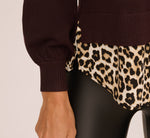 Long Sleeve Collared Printed Twover Sweater In Brownie W  Bengal Cheetah 5