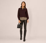 Long Sleeve Collared Printed Twover Sweater In Brownie W  Bengal Cheetah 3
