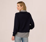 Long Sleeve Collared Printed Twover Sweater In Navy W  Navy Small Stripe 6