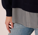 Long Sleeve Collared Printed Twover Sweater In Navy W  Navy Small Stripe 4