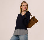 Long Sleeve Collared Printed Twover Sweater In Navy W  Navy Small Stripe 1