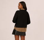 Long Sleeve Collared Printed Twover Sweater In Black W  Mocha Petite Stripe 6