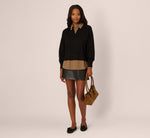 Long Sleeve Collared Printed Twover Sweater In Black W  Mocha Petite Stripe 2