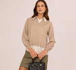 Long Sleeve Collared Printed Twover Sweater In H. Oatmeal W  Staple Stripe 2