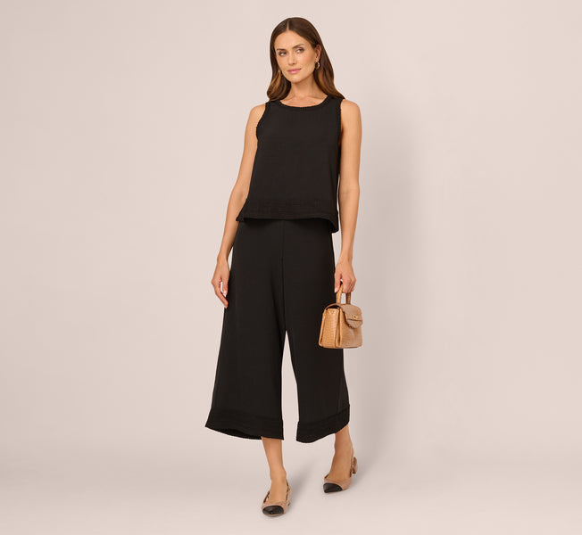 Black Soutache Trim Cropped Wide Leg Pant - Adrianna Papell