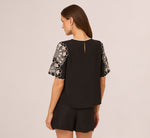 Short Sleeve Embroidered Lace Top In Black Ivory 7