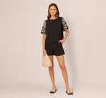 Short Sleeve Embroidered Lace Top In Black Ivory 3