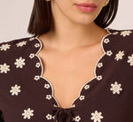 Puff Sleeve Embroidered Tie Front Top In Chocolate Ecru 5