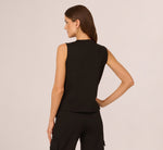Button Front Ponte Vest Top In Black 6