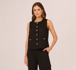 Button Front Ponte Vest Top In Black 3