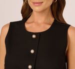 Button Front Ponte Vest Top In Black 4