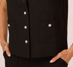 Button Front Ponte Vest Top In Black 5