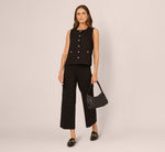 Button Front Ponte Vest Top In Black 2