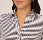 Short Sleeve Button Front Cropped Blouse In Ivory Navy Easy Stripe 5