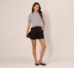 Short Sleeve Button Front Cropped Blouse In Ivory Navy Easy Stripe 3