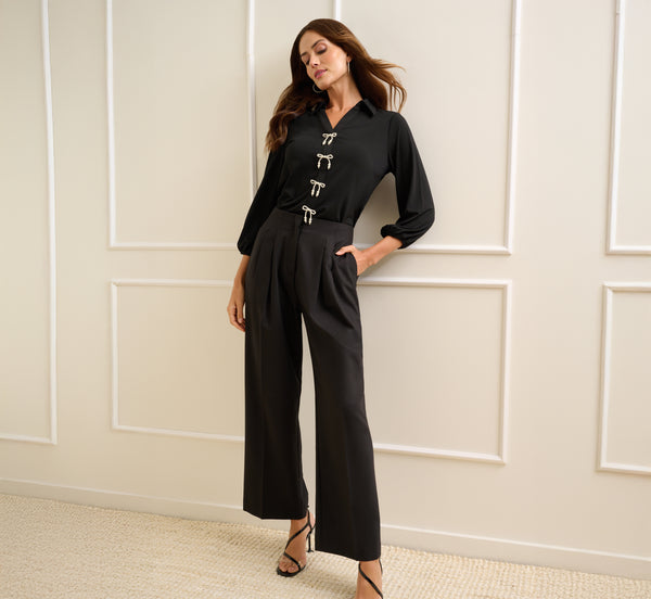 Black Wide Leg Pleated Trouser - Adrianna Papell