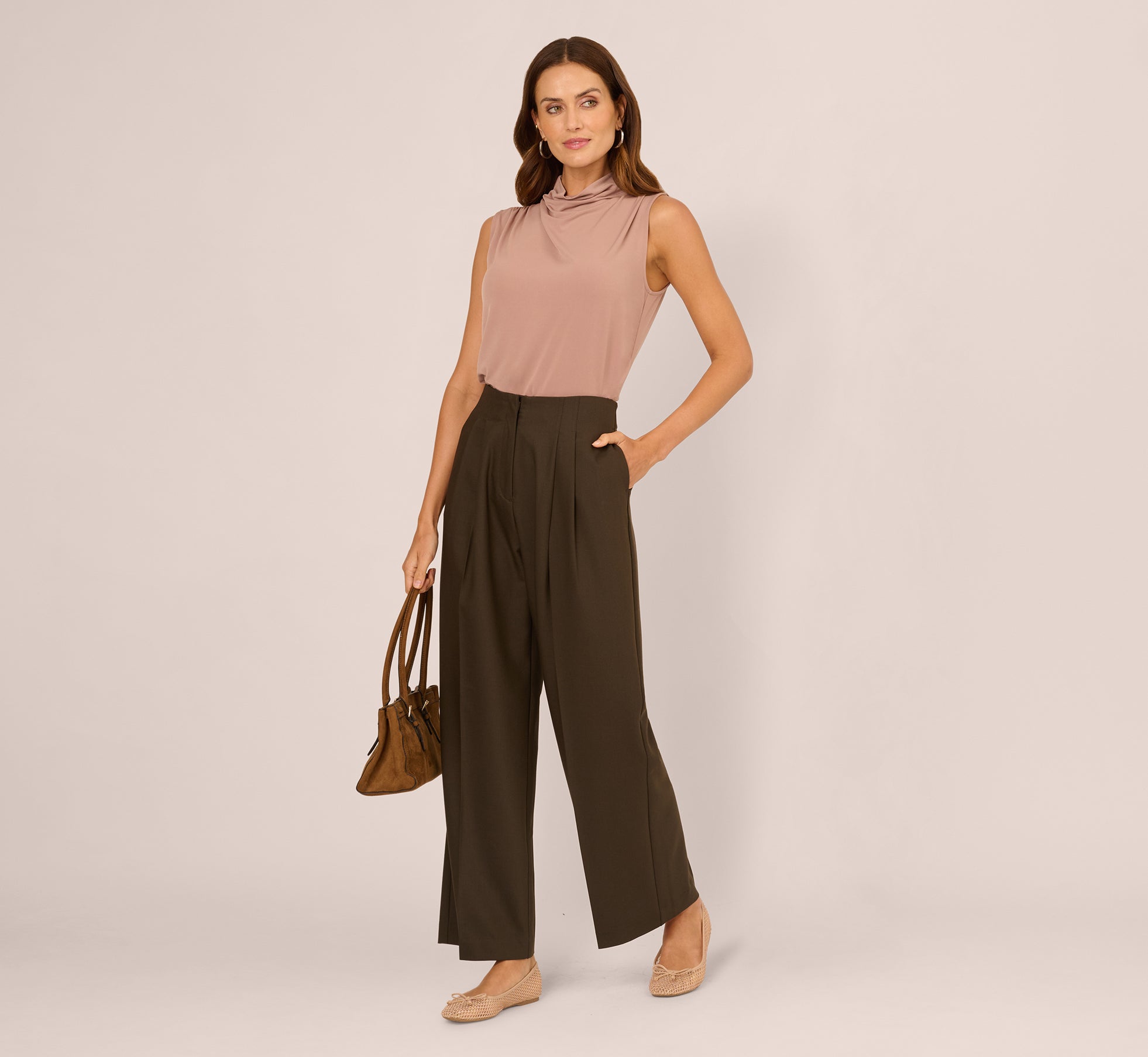 Green Wide Leg Pleated Trouser - Adrianna Papell