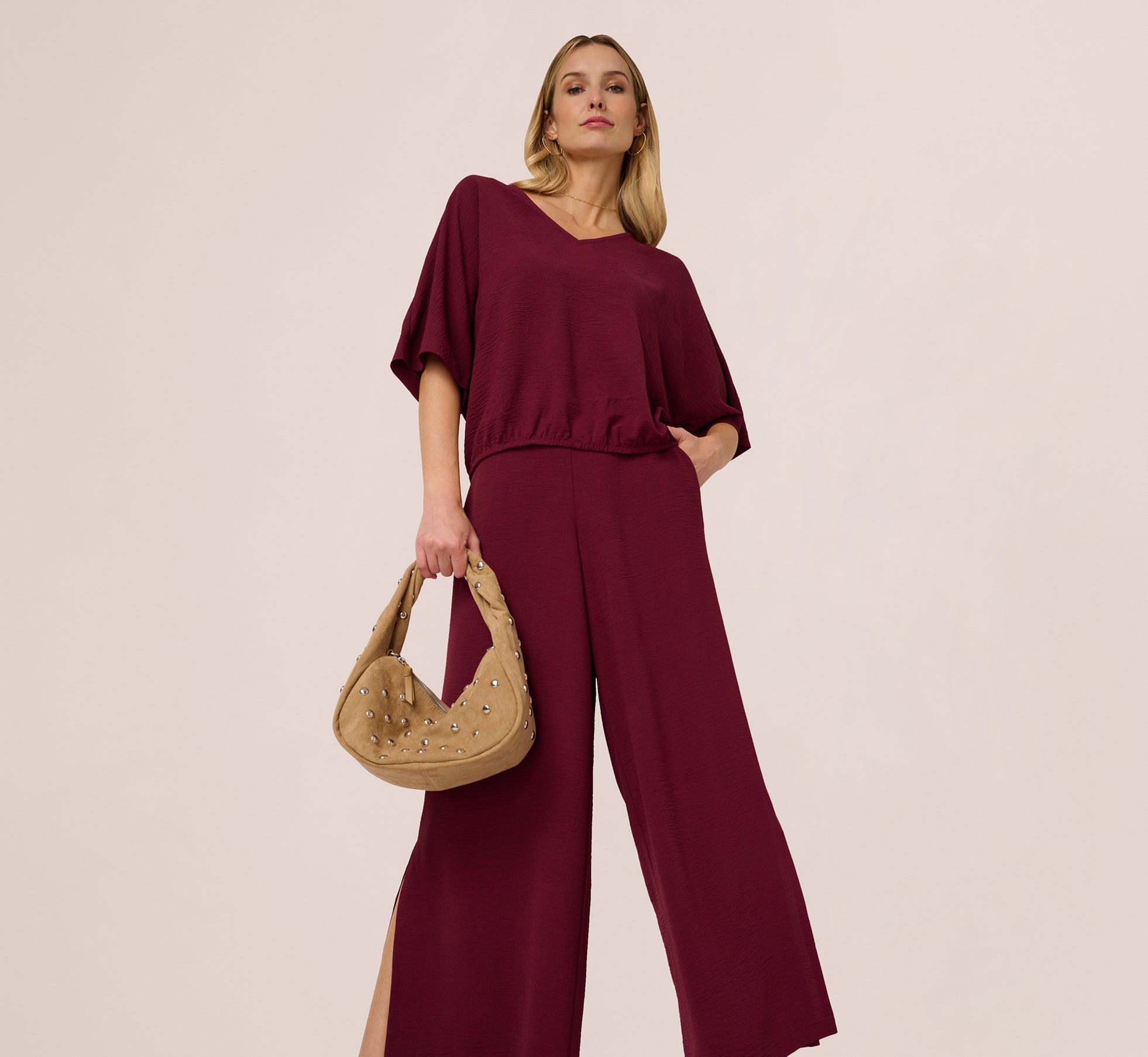 Short Sleeve Top And Wide Leg Pant Airflow Set In Fig - Adrianna