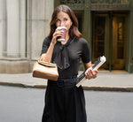 Short Sleeve Pearly Tie Neck Knit Top In Black 1