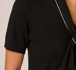Short Sleeve Pearly Tie Neck Knit Top In Black 6