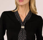Long Sleeve Satin Neck Tie Sweater In Black W  Black Cream Dot 5