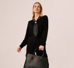 Long Sleeve Satin Neck Tie Sweater In Black W  Black Cream Dot 2