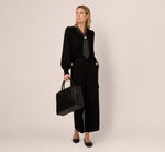 Long Sleeve Satin Neck Tie Sweater In Black W  Black Cream Dot 3