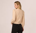 Long Sleeve Scalloped Pointelle Cardigan Sweater In Heather Fawn 7