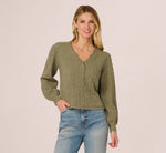 Long Sleeve Scalloped Pointelle Cardigan Sweater In Evergreen Fog 4