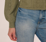 Long Sleeve Scalloped Pointelle Cardigan Sweater In Evergreen Fog 6