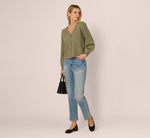 Long Sleeve Scalloped Pointelle Cardigan Sweater In Evergreen Fog 3