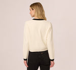 Long Sleeve Bow Collar Cardigan Sweater In Ivory Black 6