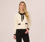 Long Sleeve Bow Collar Cardigan Sweater In Ivory Black 3