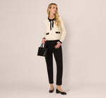 Long Sleeve Bow Collar Cardigan Sweater In Ivory Black 2