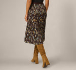 A Line Satin Waist Pleated Midi Skirt In Chocolate Paisley Vine 5