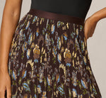 A Line Satin Waist Pleated Midi Skirt In Chocolate Paisley Vine 3