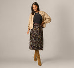 A Line Satin Waist Pleated Midi Skirt In Chocolate Paisley Vine 1