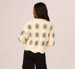 Floral Cable Knit Pullover Sweater In Cream Black 7