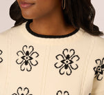 Floral Cable Knit Pullover Sweater In Cream Black 5